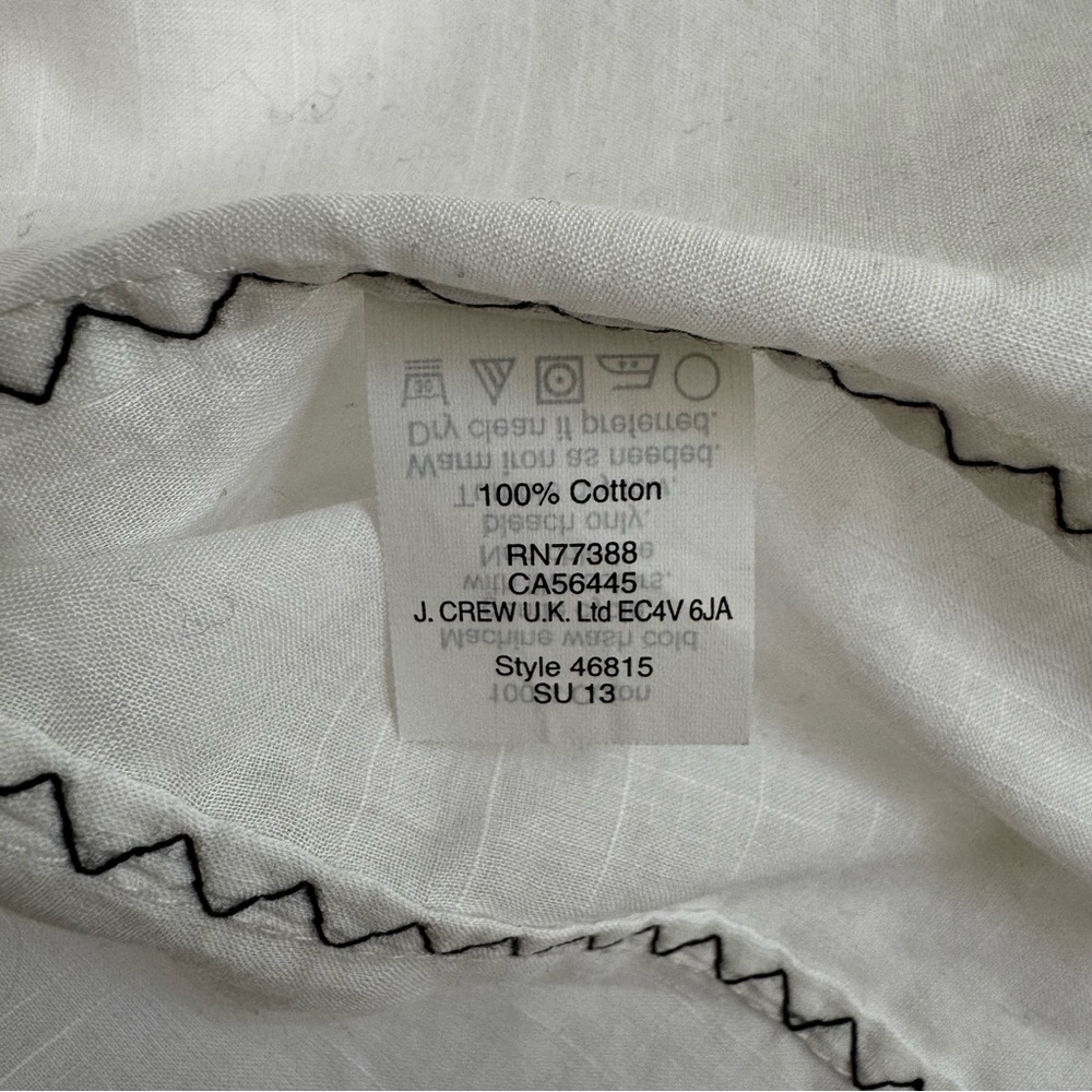 J.Crew White Cotton Gauze Embroidered V-Neck Puff Sleeve Blouse 0 - Picture 11 of 15